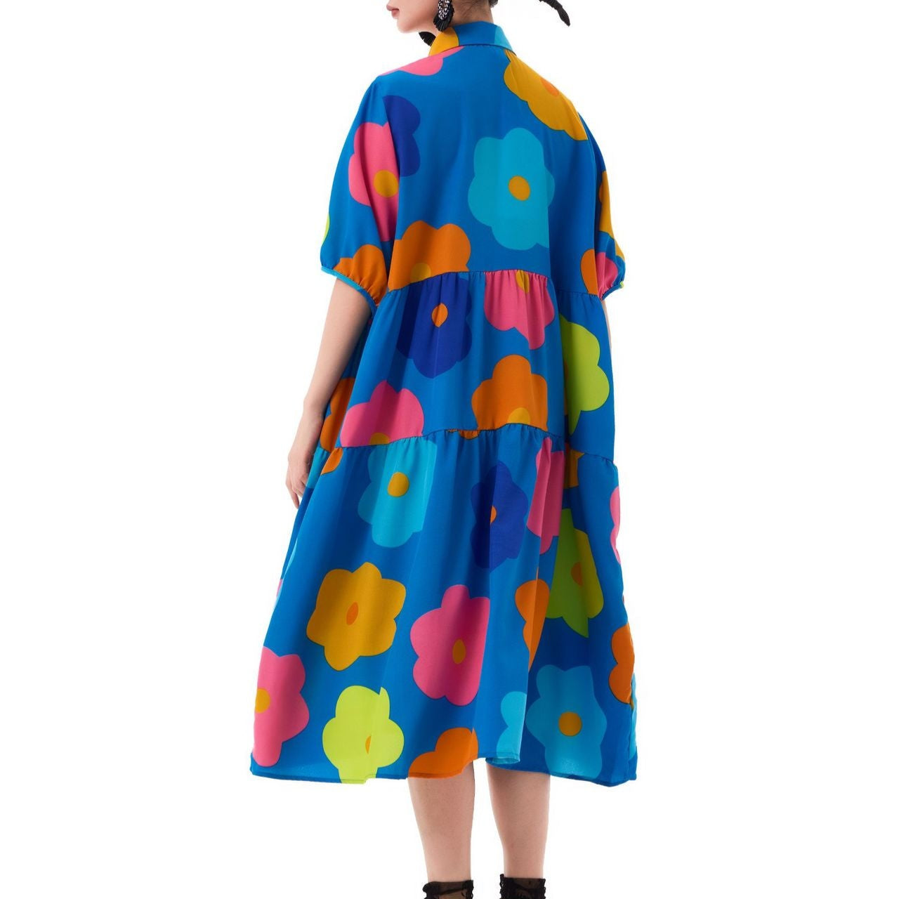 【ワンピース】夏 欧米 プリント 配色 カジュアル 半袖ワンピース【SHシリーズ】