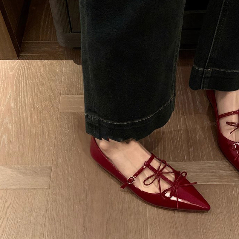 【シューズ】春秋夏 気質よい ポインテッドトゥ 蝶結び パンプス