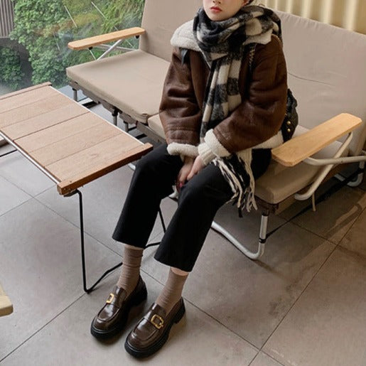 【シューズ】 春秋夏 英国風 厚底 ラウンドトゥ ローファー パンプス