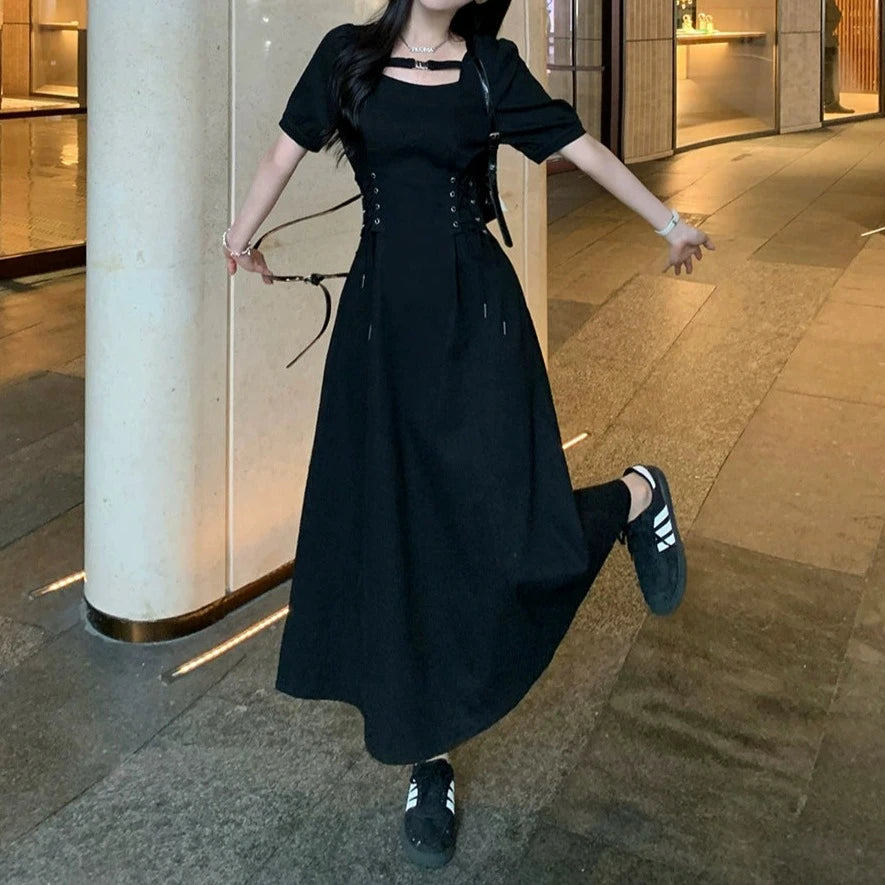 【洋裝】夏季優雅顯瘦短袖洋裝