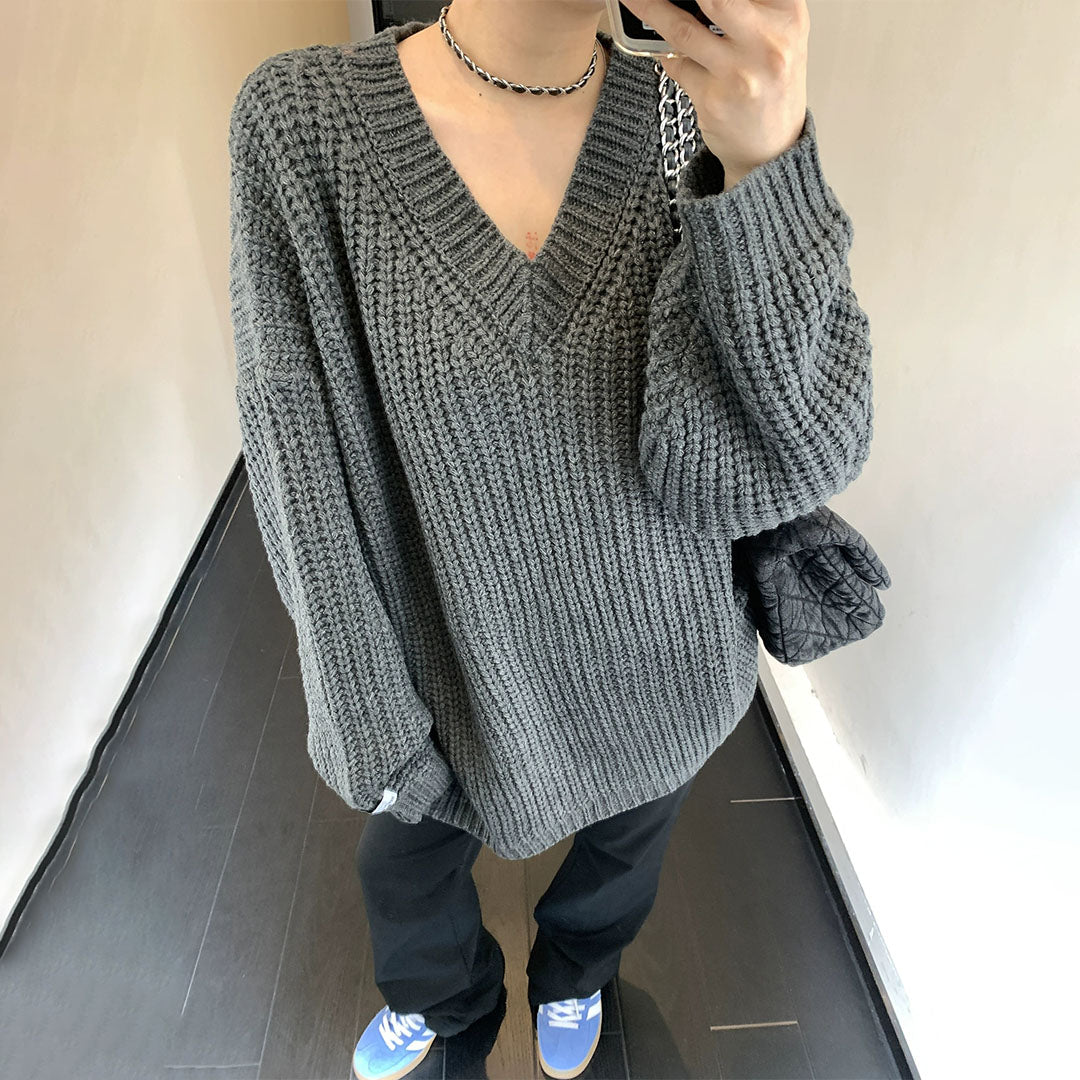 【トップス】秋冬 高級感 oversize レトロ Vネック 合わせやすい ニットセーター【FCシリーズ】