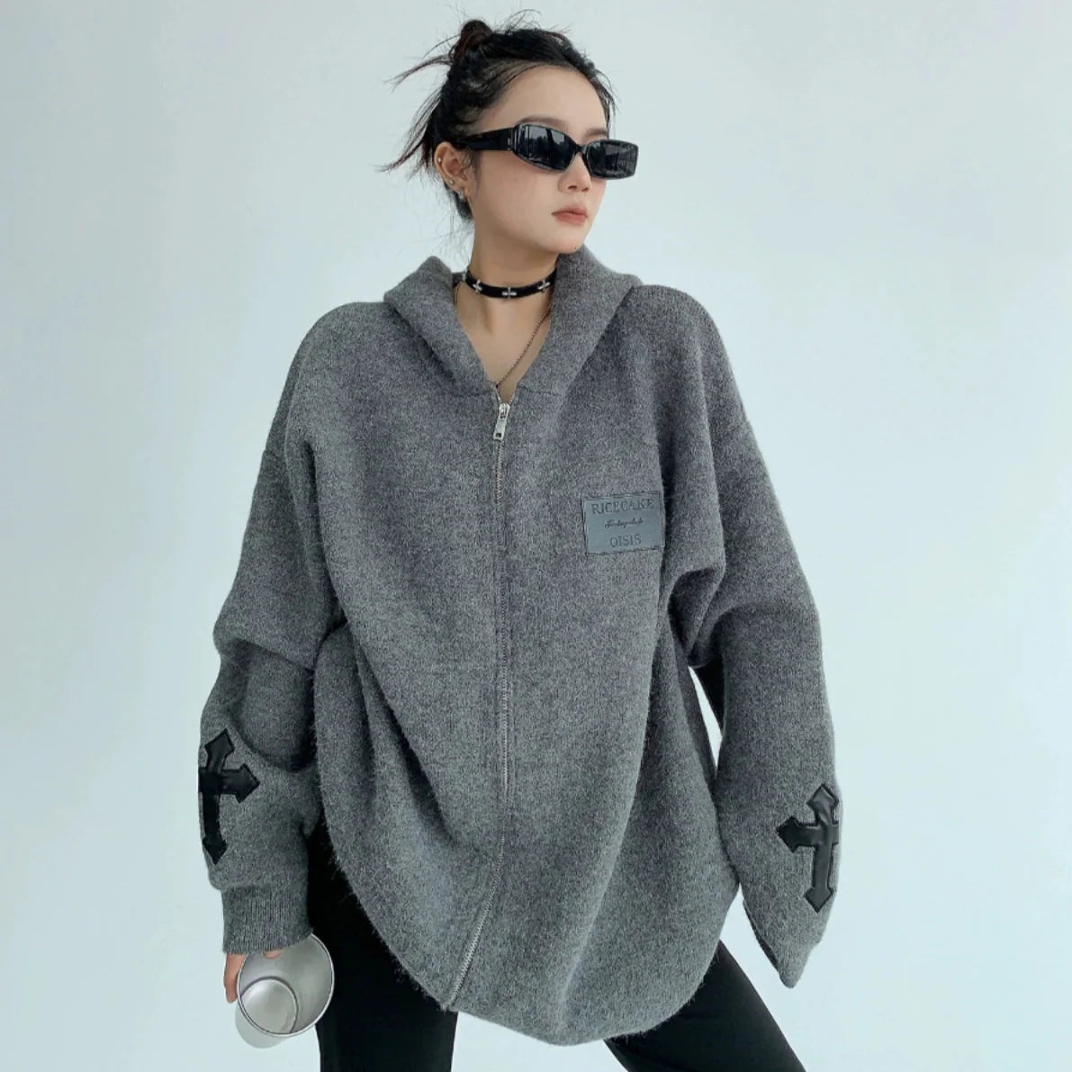 【アウター】刺繍 厚い保温 春秋 フード付き ニットセーターカーディガン【FCシリーズ】