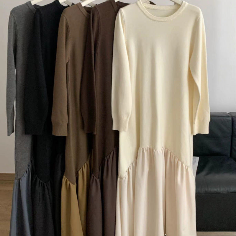 【ワンピース】春秋冬 日系 ゆったり 合わせやすい 切り替えし 長袖ワンピース