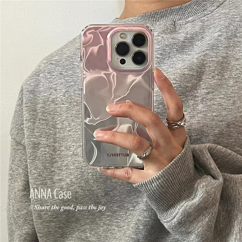 【グッズ】韓国INS風 グラデーションシルバーピンク 水波紋レーザースマホケース 対応 iPhone 16 Pro Max / iPhone 14 / iPhone 12 Pro / iPhone 15 / iPhone 13 Pro Max 耐衝撃保護ケース