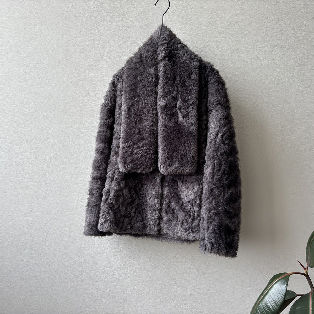 【アウター】マフラー付き!ふわふわ エコファー コート レディース 冬 あったか 綿入れコート【JZシリーズ】