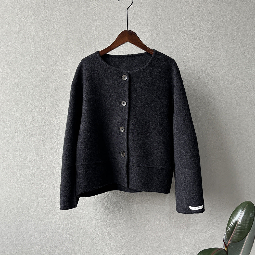 【アウター】上質ウールコート✨レディース 冬 短丈 シンプル 丸首 ゆったりシルエット 大人可愛い【JZシリーズ】