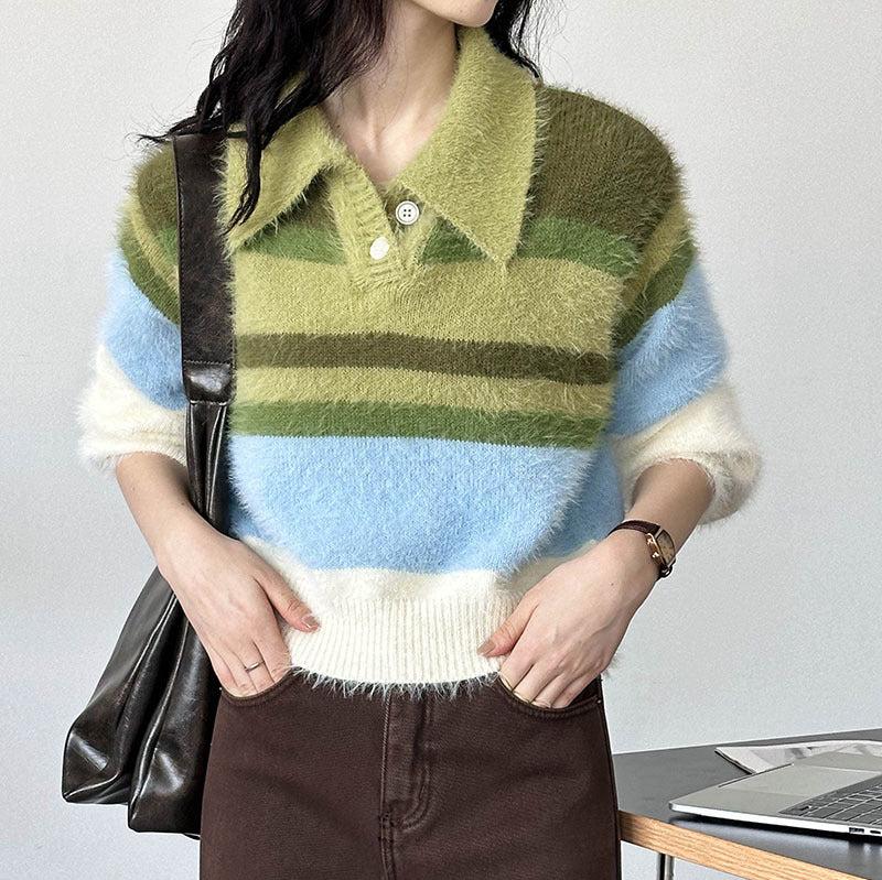 【トップス】秋冬 韓国風 折り襟 レトロ 大注目 ニットセーター【JZシリーズ】