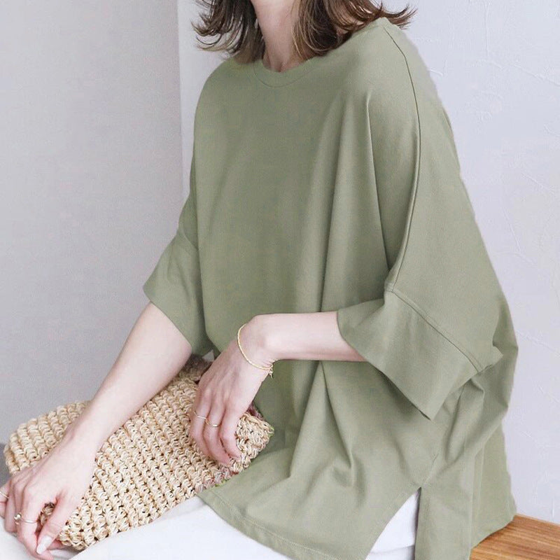 【トップス】7色展開 バットスリーブ 夏 ルーズ サイドスリット Tシャツ