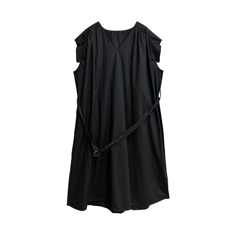 【ワンピース】夏 Vネック ルーズ ベルト ノースリーブ ワンピース 【AHシリーズ】