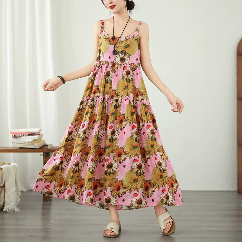 期間限定⭐60%OFF【ワンピース】お腹カバー ワンピース ロング 夏 ノースリーブ 花柄 フレア 裾揺れ 大人の大きいサイズ 部屋着 外出 シンプル マキシ丈 20代 30代 40代【SHシリーズ】