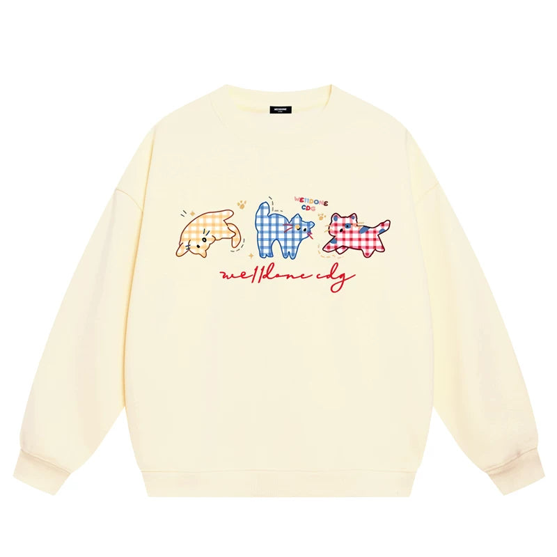 【トップス】ラウンドネック ねこ 裏起毛 プリント パーカー 【FCシリーズ】