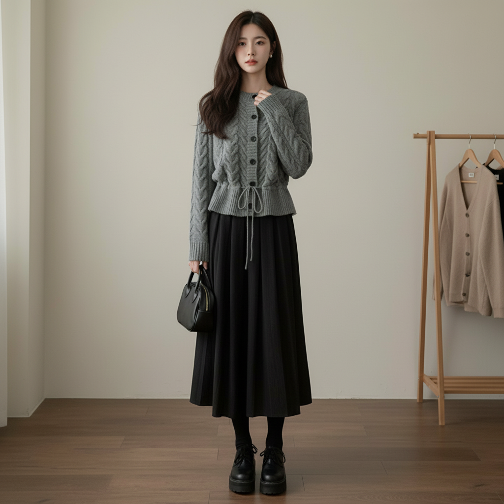 【セットアップ】春 秋 冬 ニットカーディガン + スカート 2点上下セット 【JZシリーズ】
