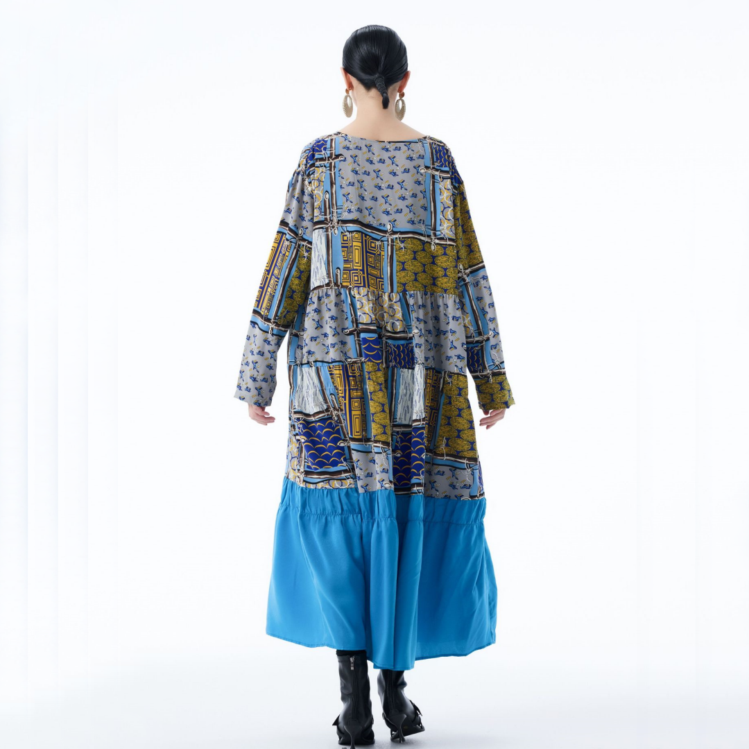 【ワンピース】春 秋 冬 プリント レトロ 花柄 プリント 長袖 ワンピース 【SHシリーズ】