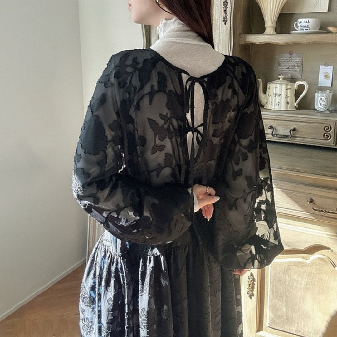 【ワンピース】春秋夏 日系 ゆったり フリル ランタンスリーブ 長袖ワンピース