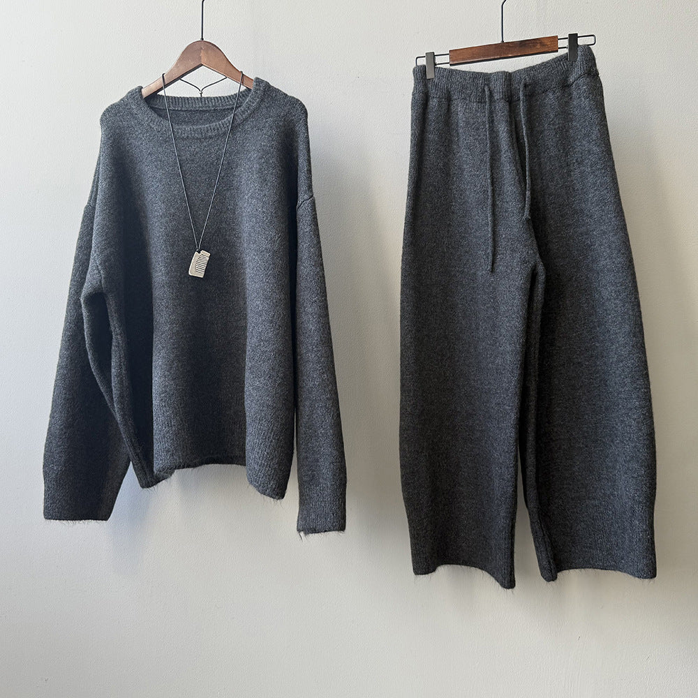 2点セット!【セットアップ】ふんわりニット 上下セット レディース 秋冬 ゆったり プルオーバー+ニットパンツ 韓国風 カジュアル【JZシリーズ】