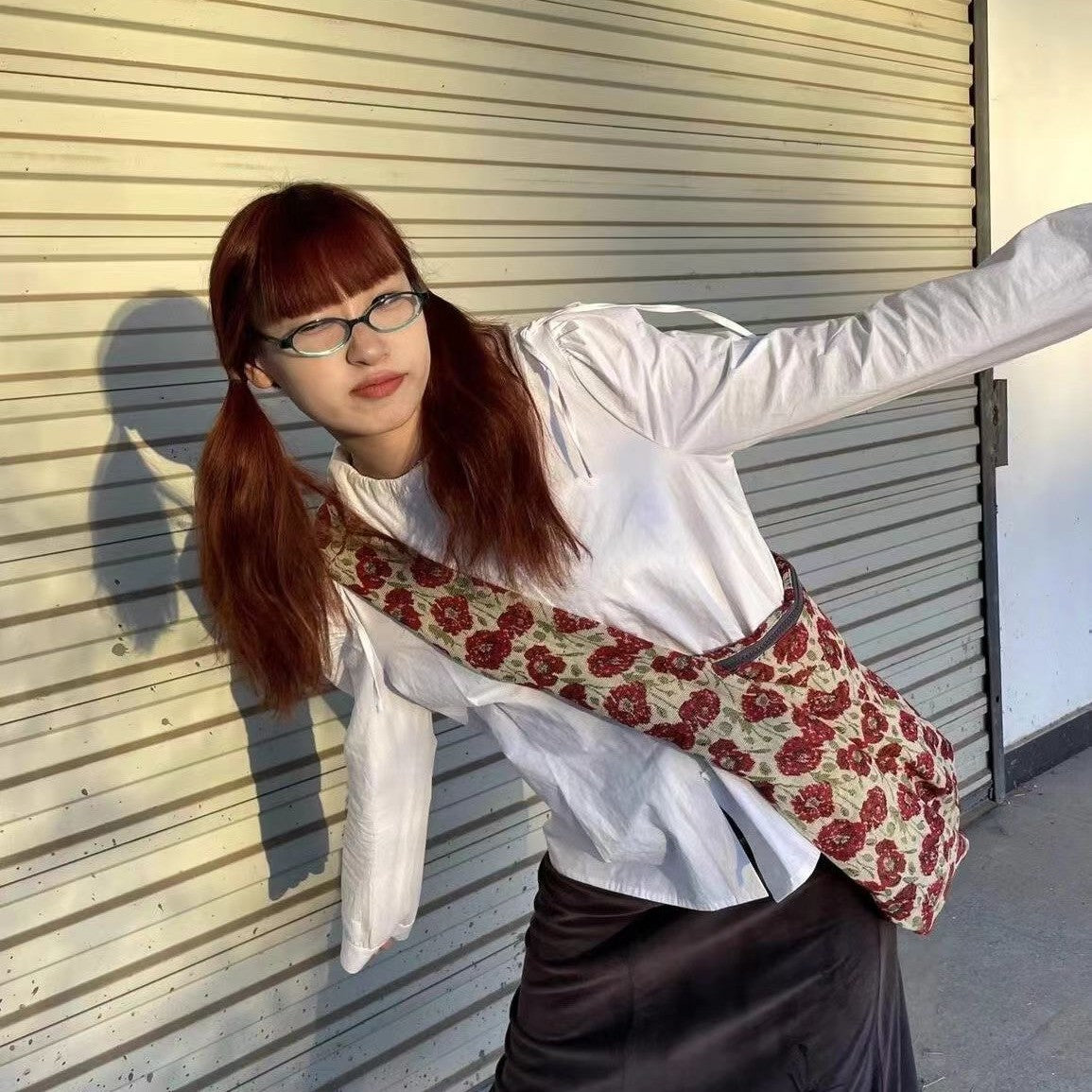 【バッグ】韓国デザイン 大容量ショルダー&斜め掛け可 フラワープリントキャンバスバッグ【SHシリーズ】