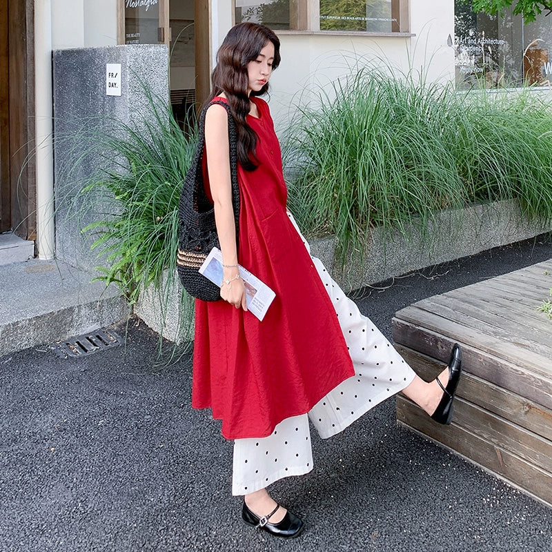 ノースリーブ ワンピース 赤