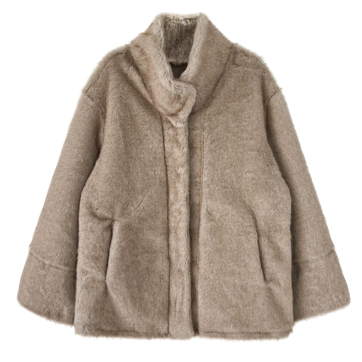 【アウター】エコミンク風ファー 春 秋 冬 立ち襟 フェイクファー スエード調裏地 もこもこ コート 【JZシリーズ】