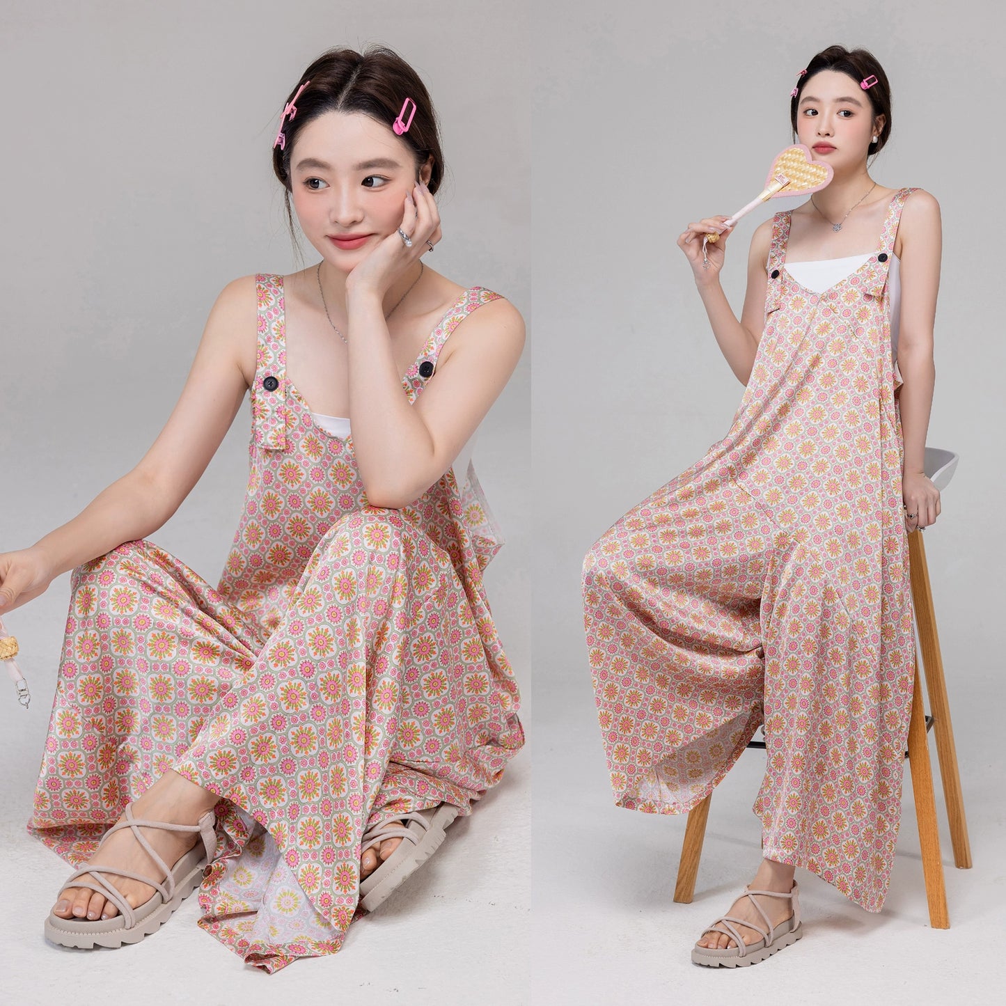 【ボトムス】夏にぴったりの涼しげ ゆったりカジュアル オーバーサイズオールインワン【SHシリーズ】