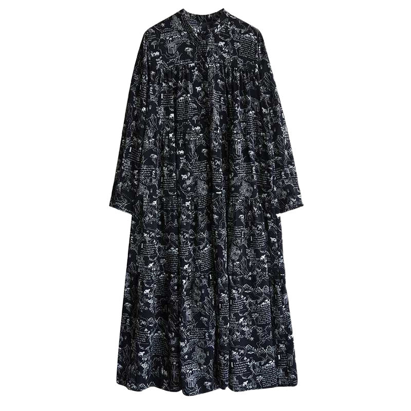 【ワンピース】春 秋 冬 ルーズ 着痩せ効果 プリント 大きいサイズ 長袖 ワンピース 【SHシリーズ】