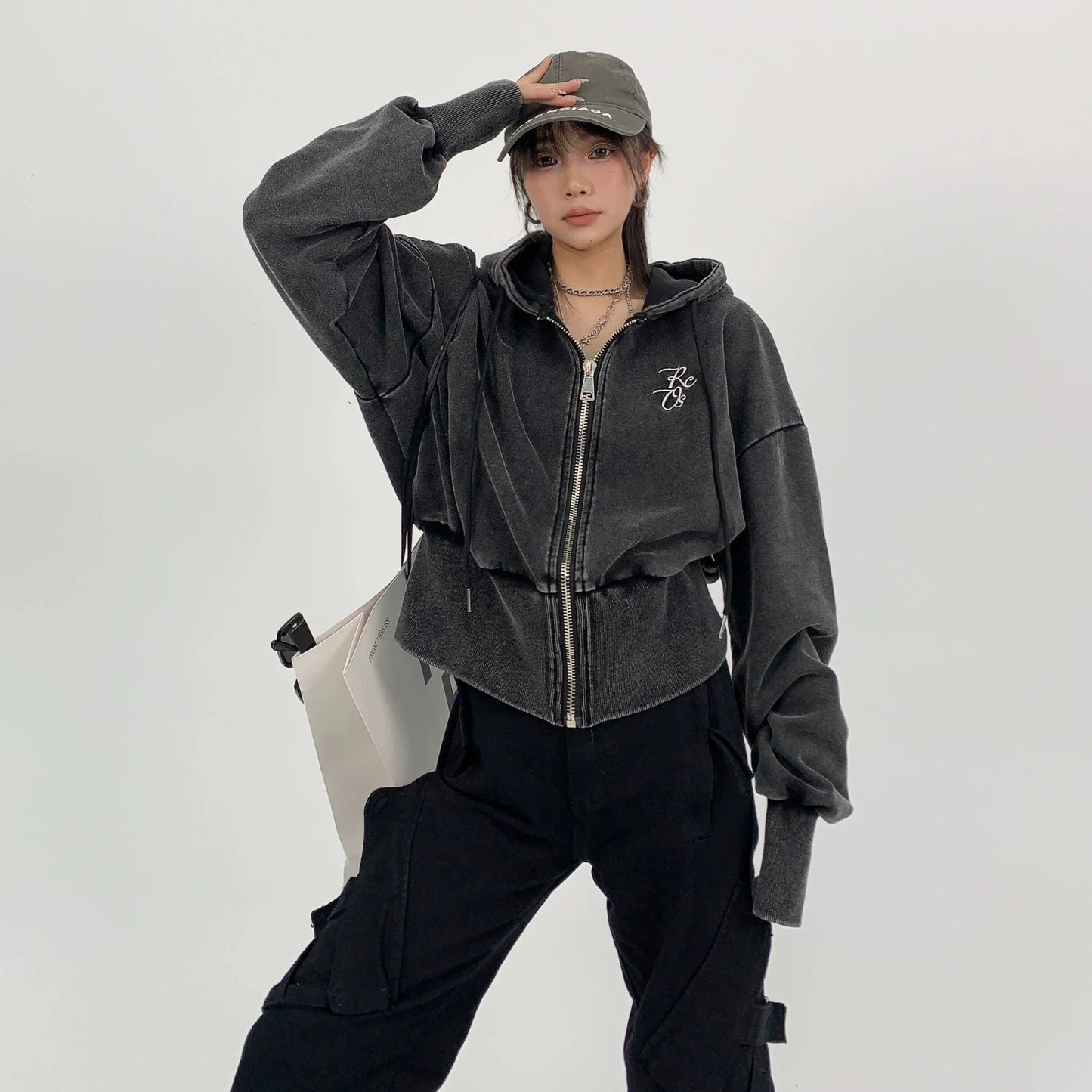 【アウター】存在感抜群 春秋 ヴィンテージ加工 刺繍 フード付き ジャケット【FCシリーズ】