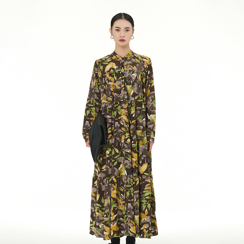 【ワンピース】春 秋 冬 花柄 プリント 長袖 ティアードワンピース 【SHシリーズ】