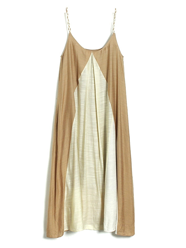 【ワンピース】リゾート風 編み込みストラップ付き 配色細見え ゆったりノースリーブワンピース【SHシリーズ】