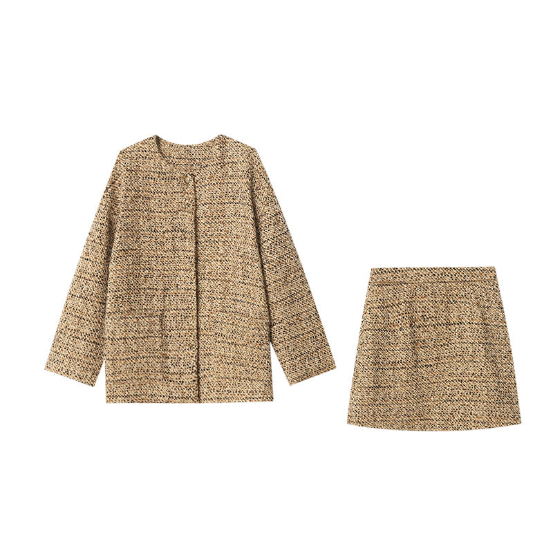 【セットアップ】秋冬 エレガント ツイード コート + スカート 2点セット【SNシリーズ】
