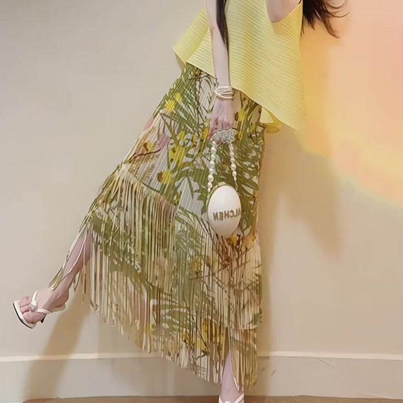 【単品注文】【セットアップ】夏新作 エレガントな雰囲気 ノースリーブトップス+ 花柄スカート 上下セット【SHシリーズ】