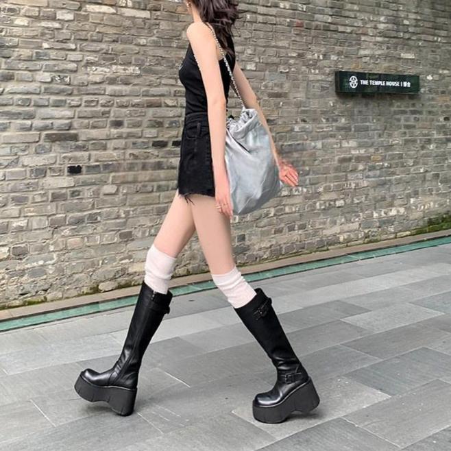 【シューズ】春秋冬 厚底 トレンド 脚長効果 ハイヒール ハイブーツ