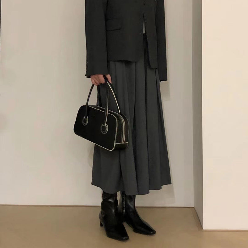 【シューズ】春秋冬 牛革 スクエアトゥ シンプル ブーツ