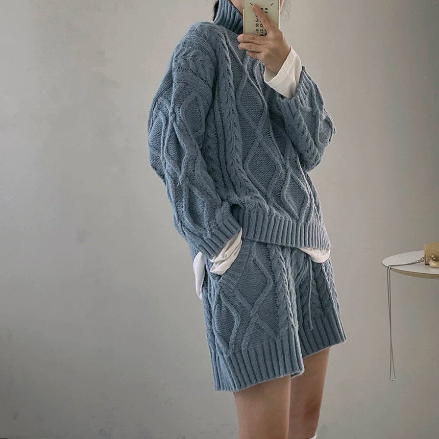 【セットアップ】レトロな雰囲気 秋冬 ニットセーター+ハイウエスト ショートパンツ 上下セット