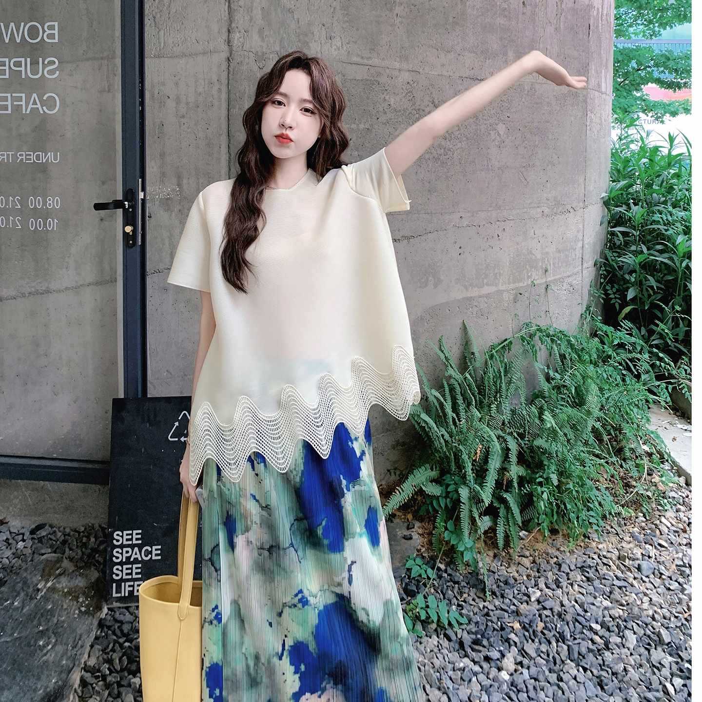 2点セット!【セットアップ】夏 体型カバー ゆったり トップス+プリーツ スカート 上下セット【SHシリーズ】