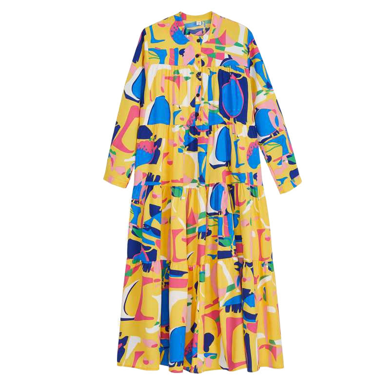 【ワンピース】春 秋 冬 花柄 ゆるリラックス 切り替え 長袖 ワンピース【SHシリーズ】