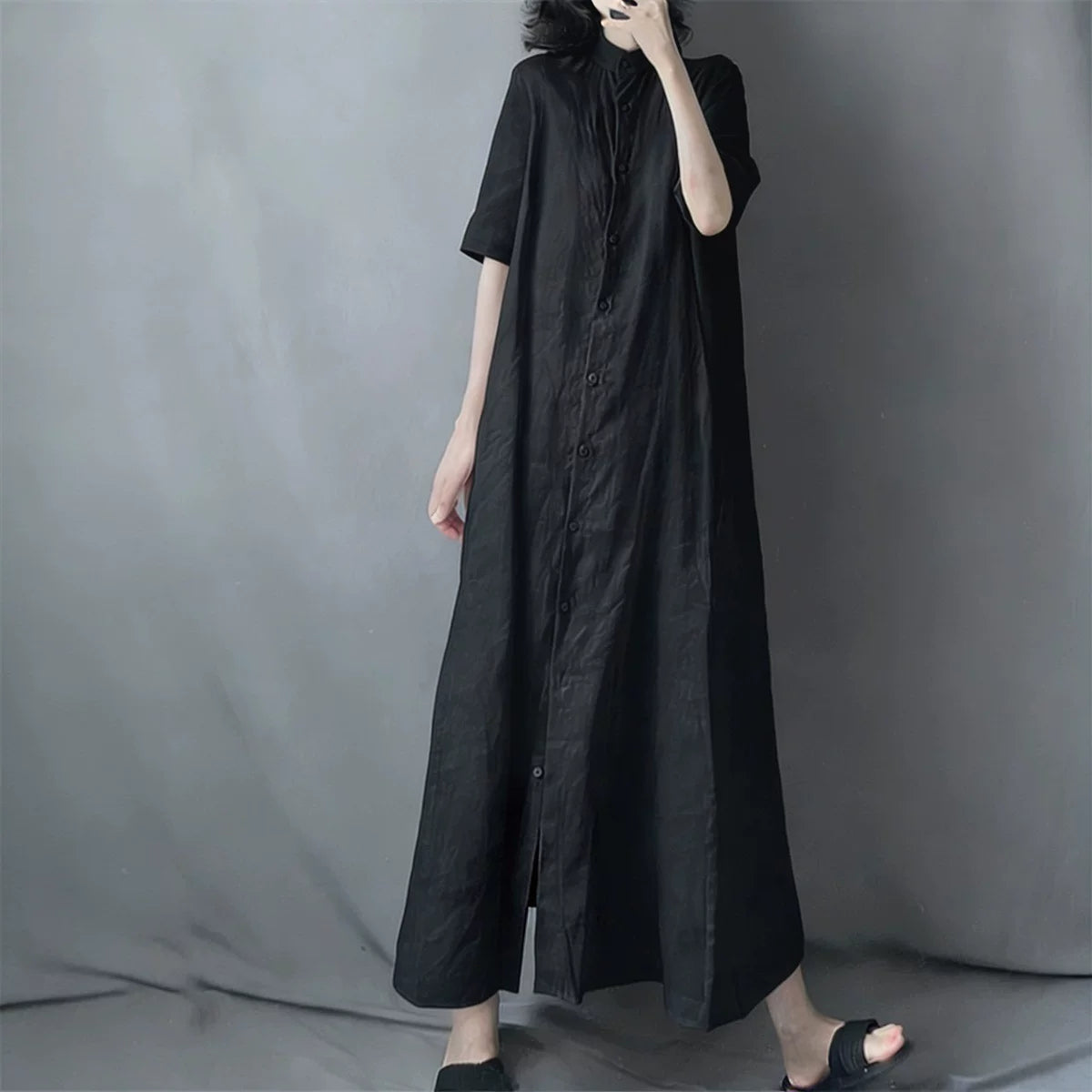 【ワンピース】シャツワンピース レディース 春夏 襟付き ロングワンピース 半袖 ゆったりシルエット【JZシリーズ】