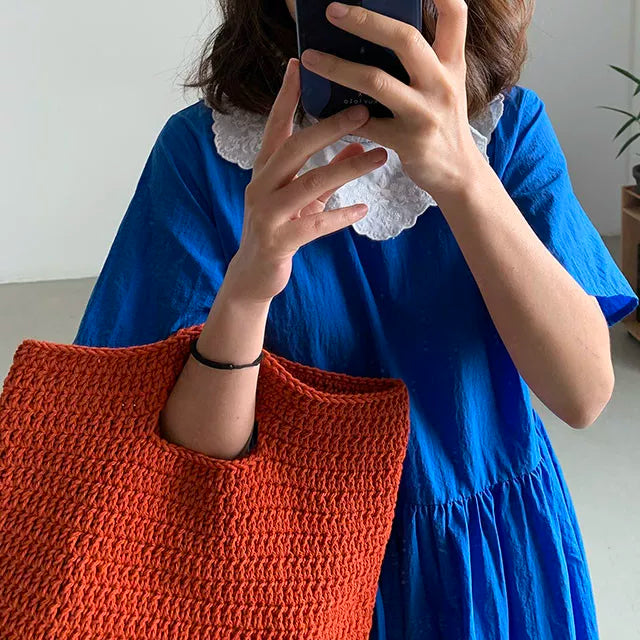 期間限定⭐️60%OFF【ワンピース】ピーターパンカラー 配色切替 ハイウエスト フレアシルエット 半袖 ワンピース 【JZシリーズ】