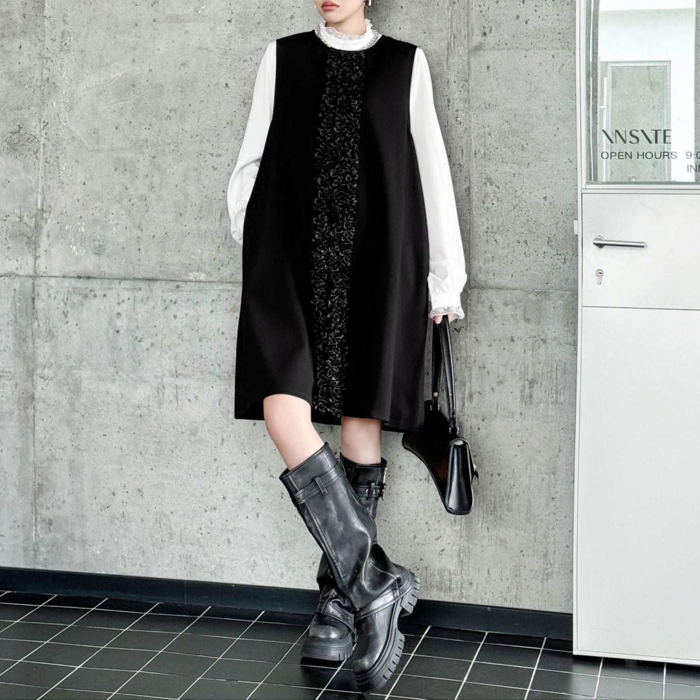 【ワンピース】春秋 個性派 切り替えし 着痩せ ノースリーブワンピース【AHシリーズ】