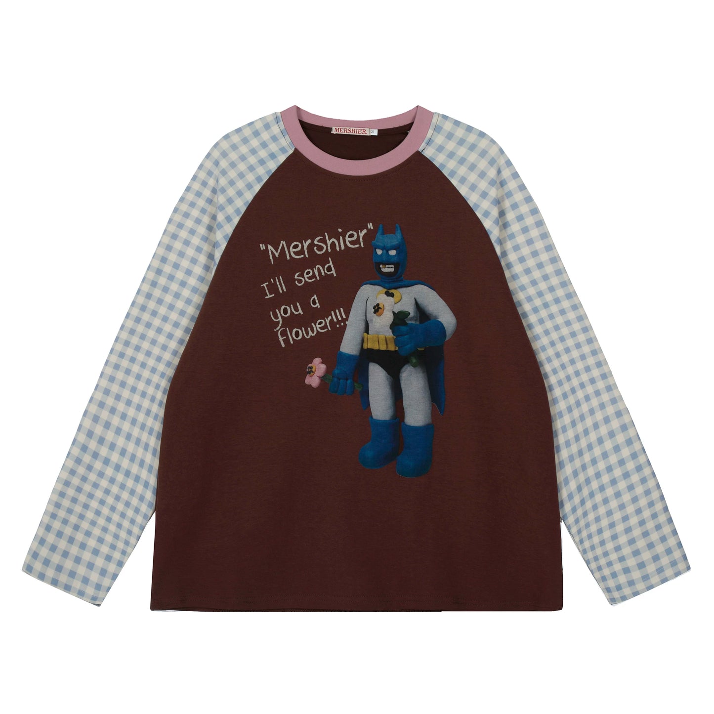 【トップス】レトロデザイン チェック切替 ラグラン長袖Tシャツ レディース ゆったり カジュアル【FCシリーズ】【15〜20日発送】