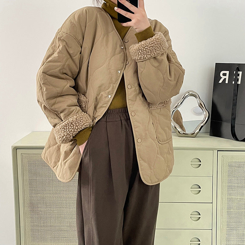 【アウター】ファッション 秋冬 定番 切り替え Vネック 綿入れコート