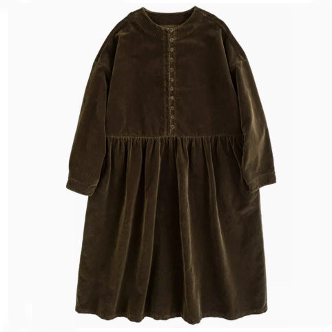 【ワンピース】コーデュロイ クルーネック ゆったり 長袖 ワンピース 【JZシリーズ】