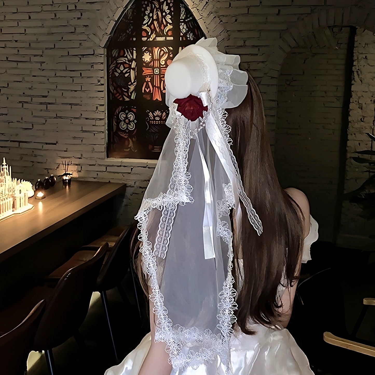 【ハロウィン】ゴシックローズレースハット|ロリータ幽霊花嫁コスプレ用ヘアクリップ