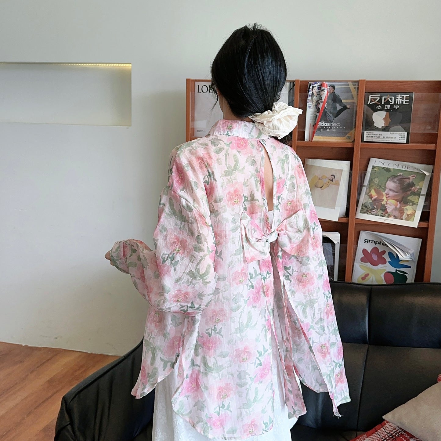 【アウター】UVカット フラワーシャツアウター 春夏 韓国風 ゆったり バックスリットデザイン【SHシリーズ】