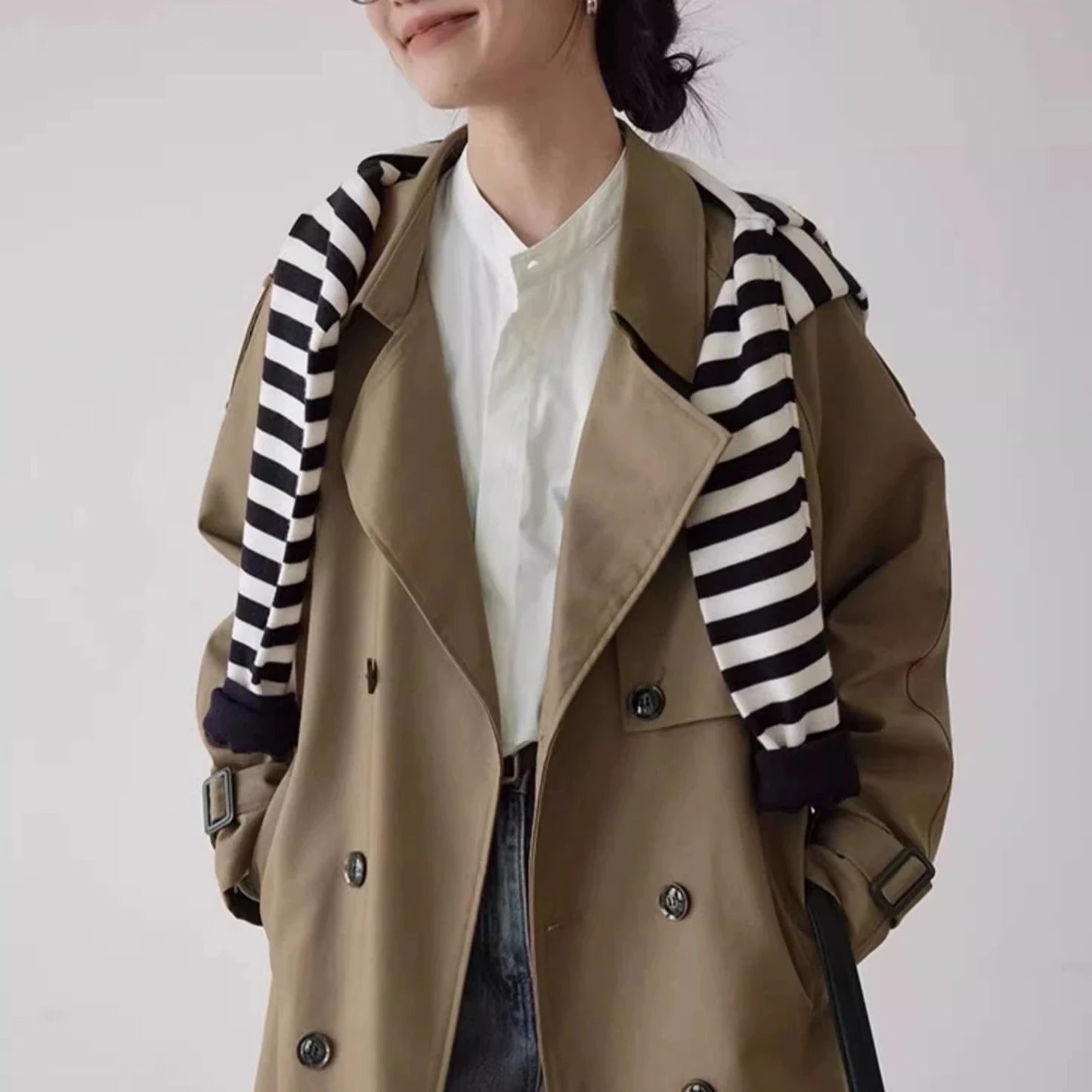 【トップス】春秋 通勤 ラウンドネック 長袖 シャツ