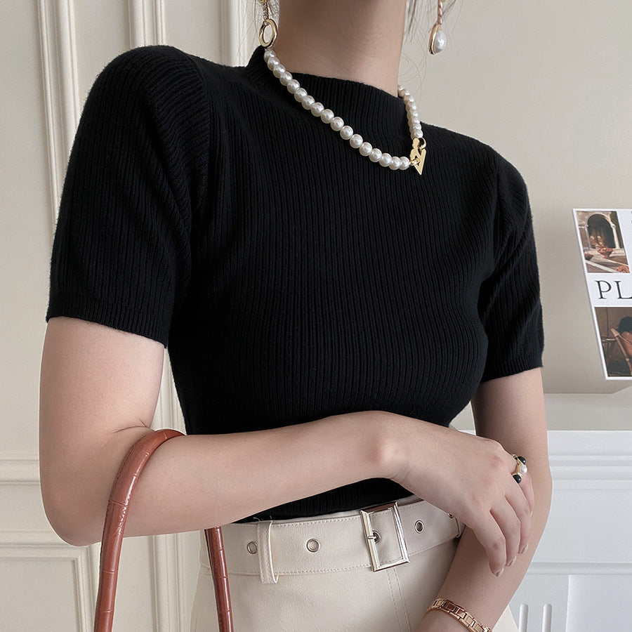 【トップス】夏 気質よい スリム 着痩せ ニット生地 Tシャツ【SNシリーズ】