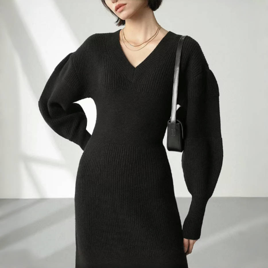 【ワンピース】冬春秋 エレガント Vネック 長袖 ワンピース