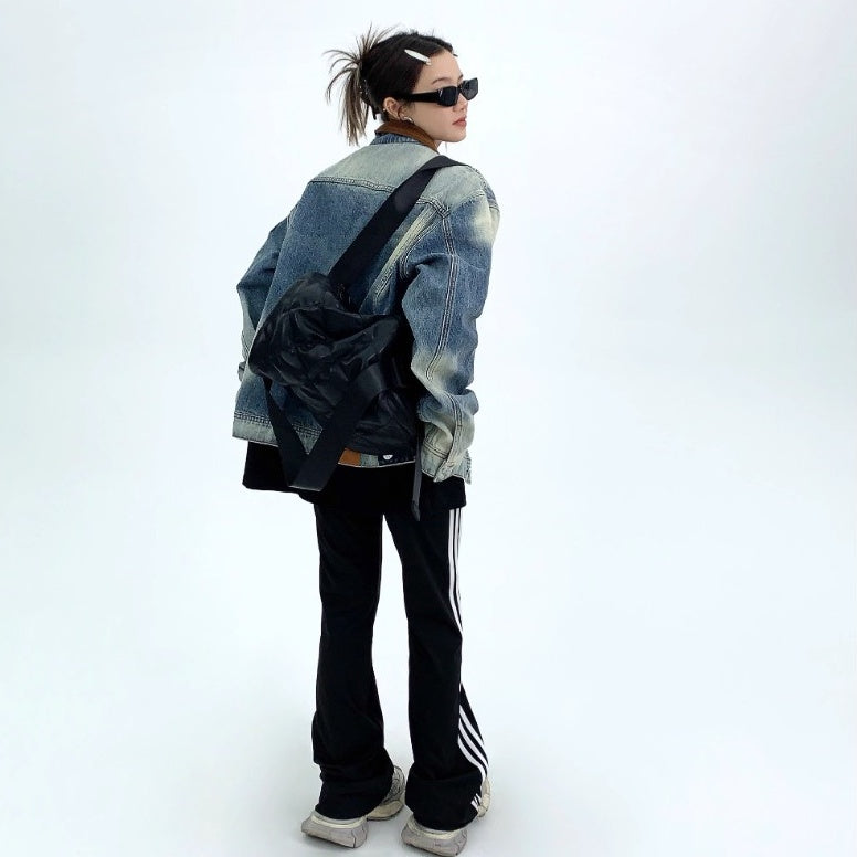 【アウター】レトロ 春秋 刺繍 ゆるリラックス デニムジャケット【FCシリーズ】