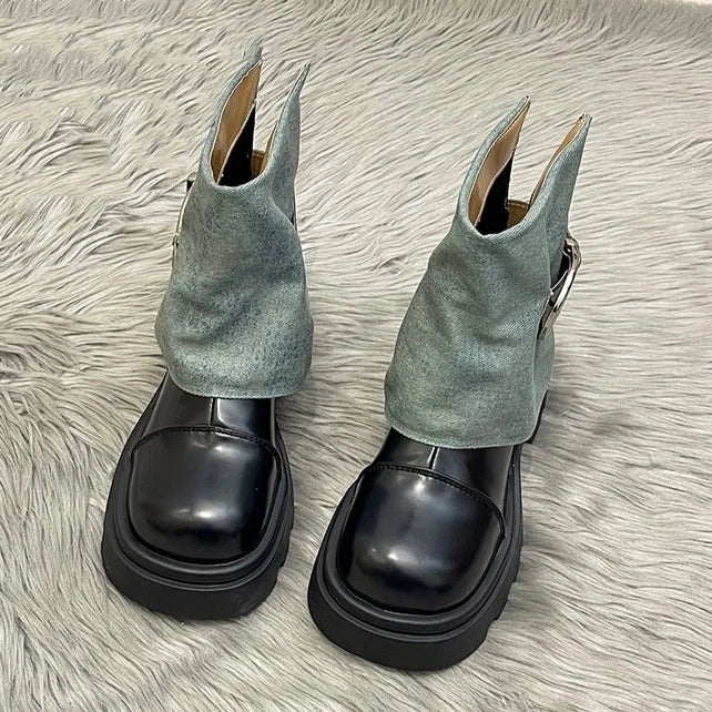 【シューズ】 春秋冬ファッション 人気 欧米 厚底 デニム ブーツ