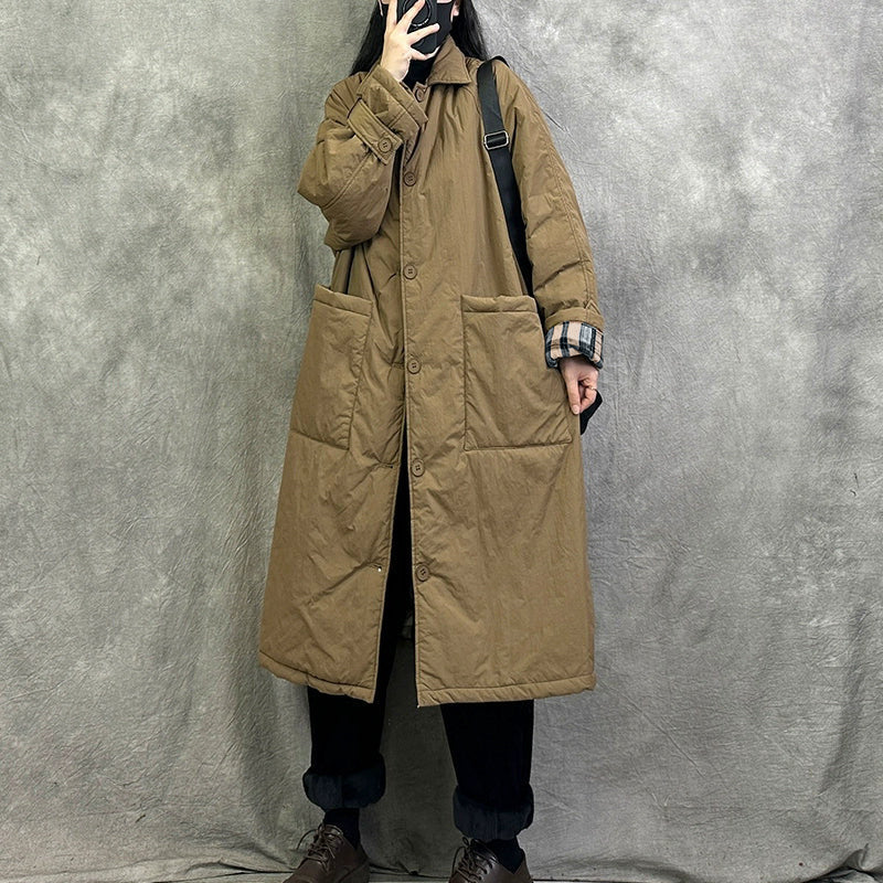 【アウター】秋冬 中綿入り ロング スクエアネック 綿入れコート