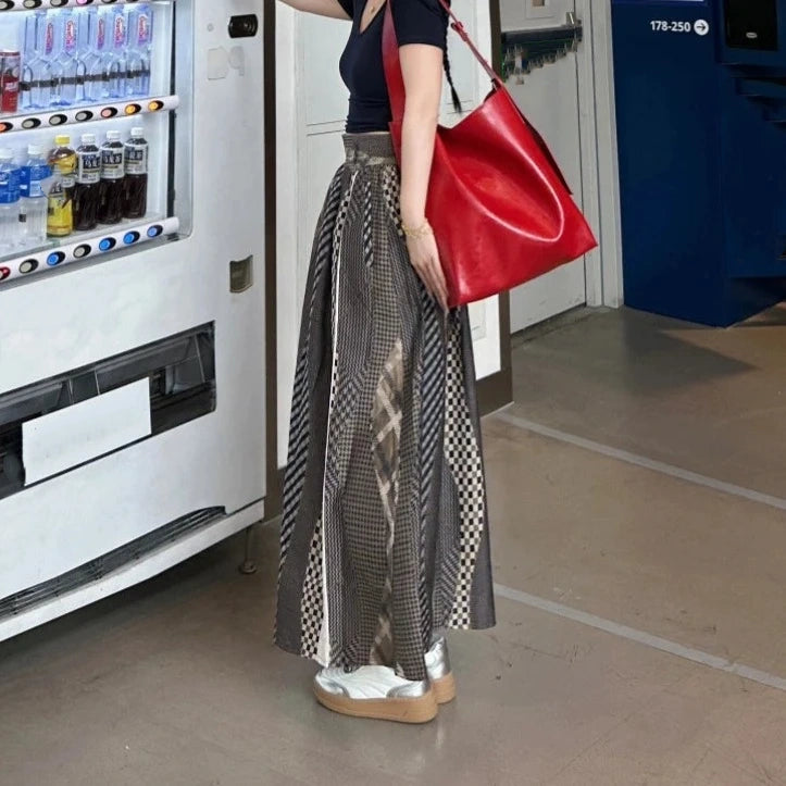 【ボトムス】レトロ 春夏 しま模様 配色 着痩せ スカート