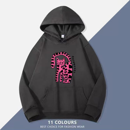 1/26~1/29⭐️期間限定 60%OFF ！🔥人気柄がスウェットで新登場！M~5XL【トップス】ポケット付き ユニセックス対応 レトロ 豹柄 猫 ネコ オーバーサイズ  スウェット レディース【FCシリーズ】